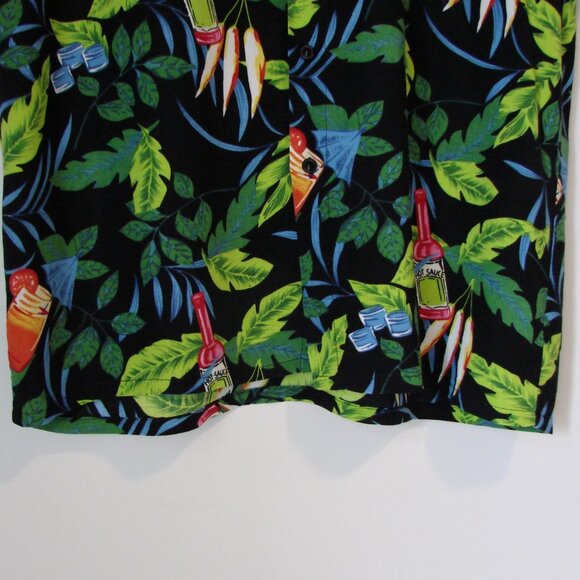Hawaiian Button Shirt Loose Hot Sauce Drinks Cocktails Black Green Blue Medium - Picture 6 of 13